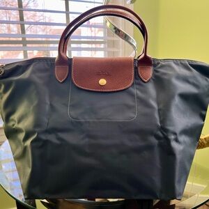 Longchamp Navy and Brown Tote Bag
